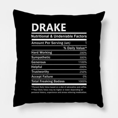 Drake Name T Shirt Drake Nutritional And Undeniabl Throw Pillow Official Drake Merch
